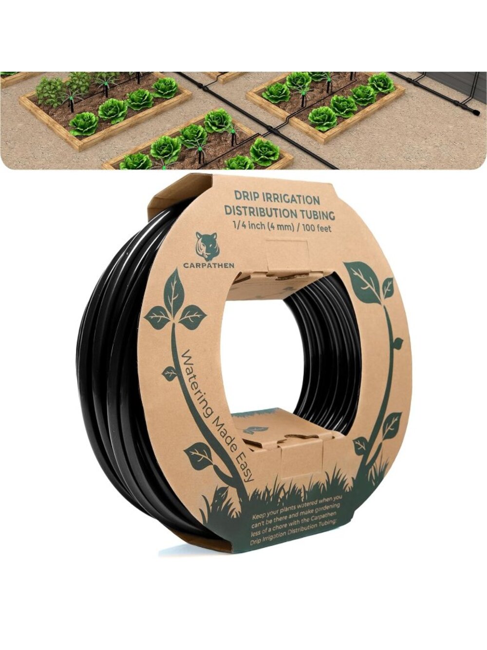 Carpathen 1/4" Drip Irrigation Tubing | 100 ft Black Blank Distribution Hose